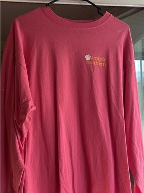 Simply Southern Coral Pink Long Sleeve Tee with Yellow Logo